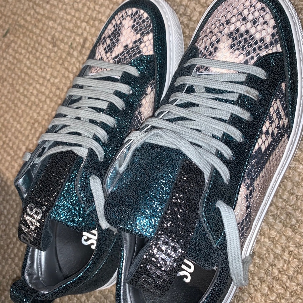 P448 worn once metallic snakeskin sneakers
